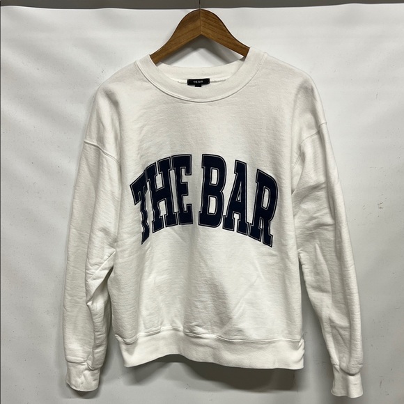 The Bar Varsity Sweatshirt in White Navy Blue Women’s M - Picture 2 of 5